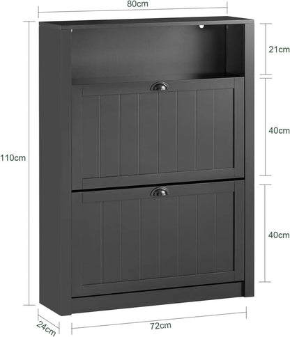 Schuhkipper | Schuhschrank mit 2 Klappen | Schuhkommode Schwarz - Palo24