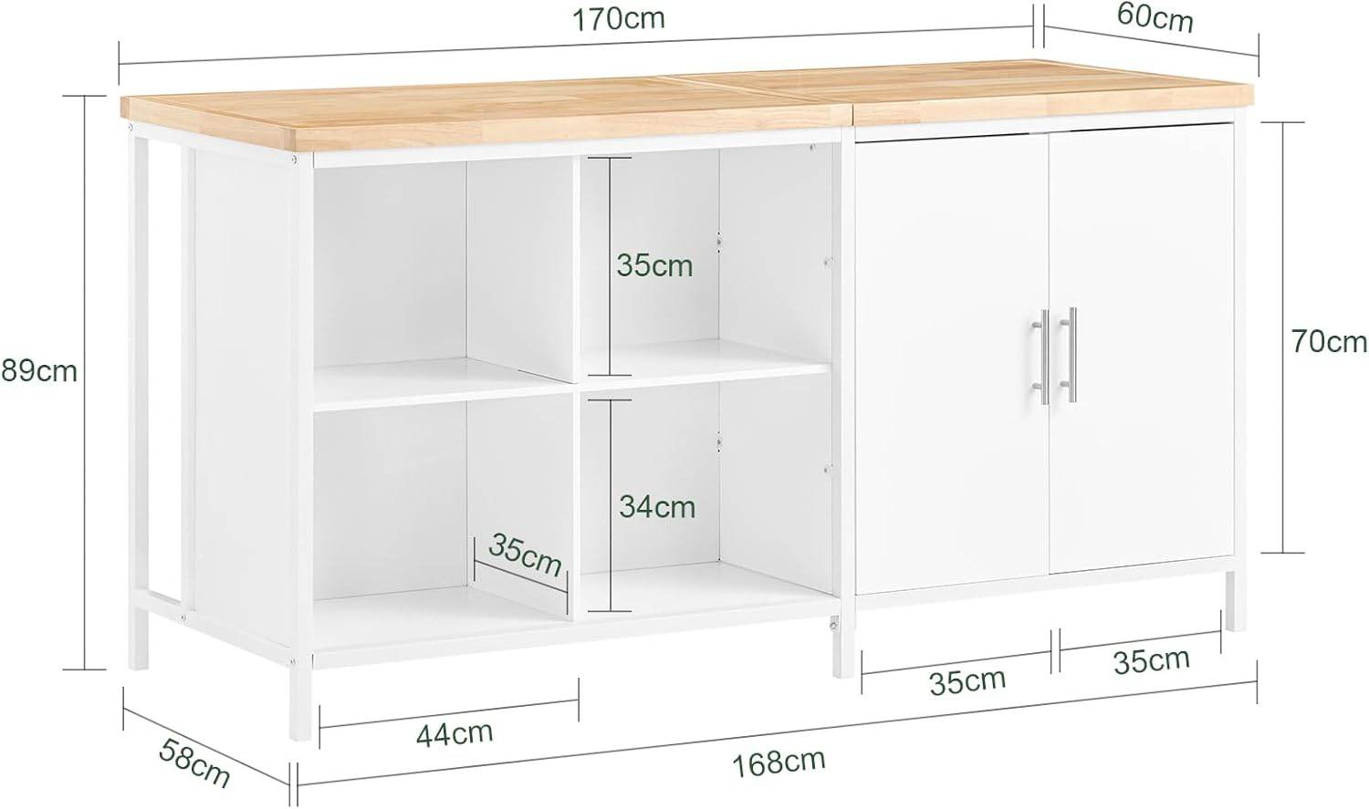 Kücheninsel | Sideboard | Küchenschrank | Kommode | Bartisch | Weiss-Natur - Palo24