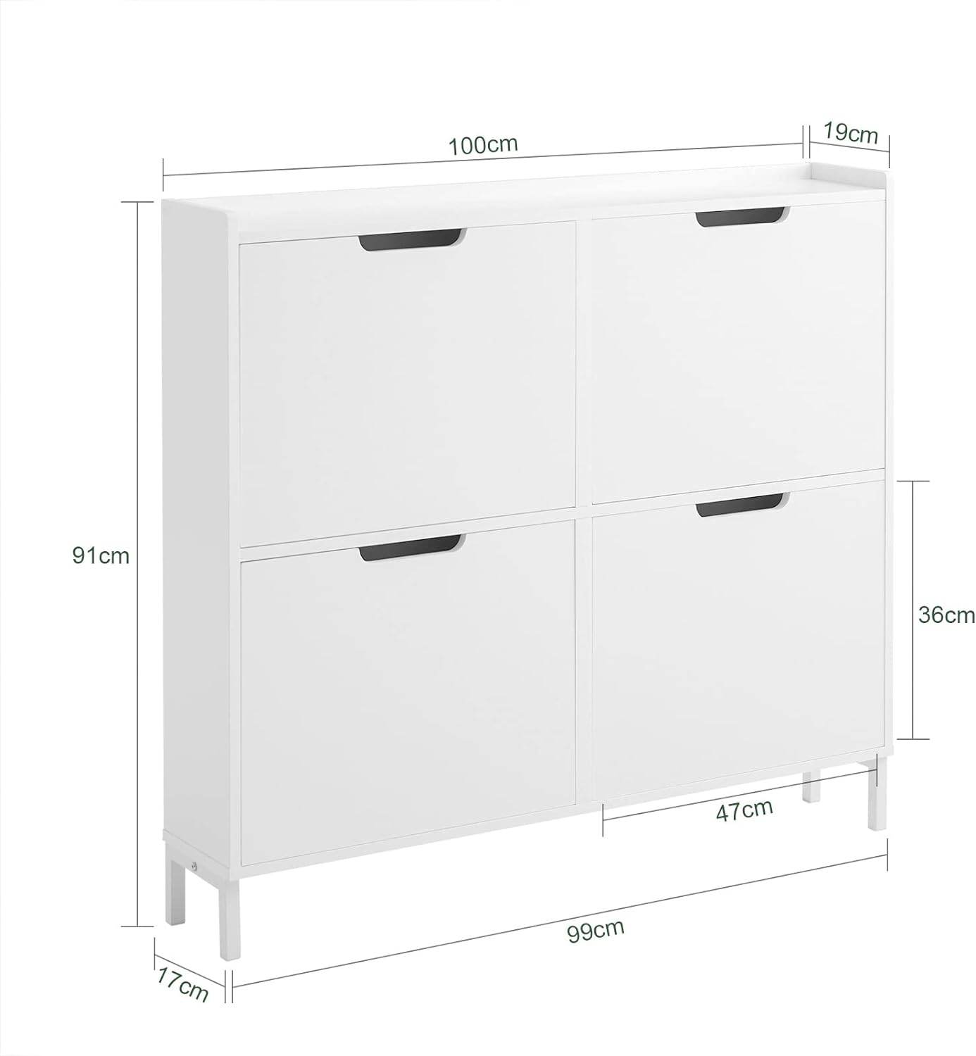 Schuhkipper | Schuhschrank mit 4 Klappen | Schuhkommode Weiss FSR100-W - Palo24