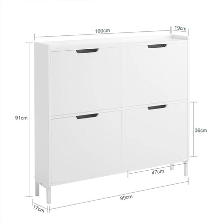 Schuhkipper | Schuhschrank mit 4 Klappen | Schuhkommode Weiss FSR100-W - Palo24