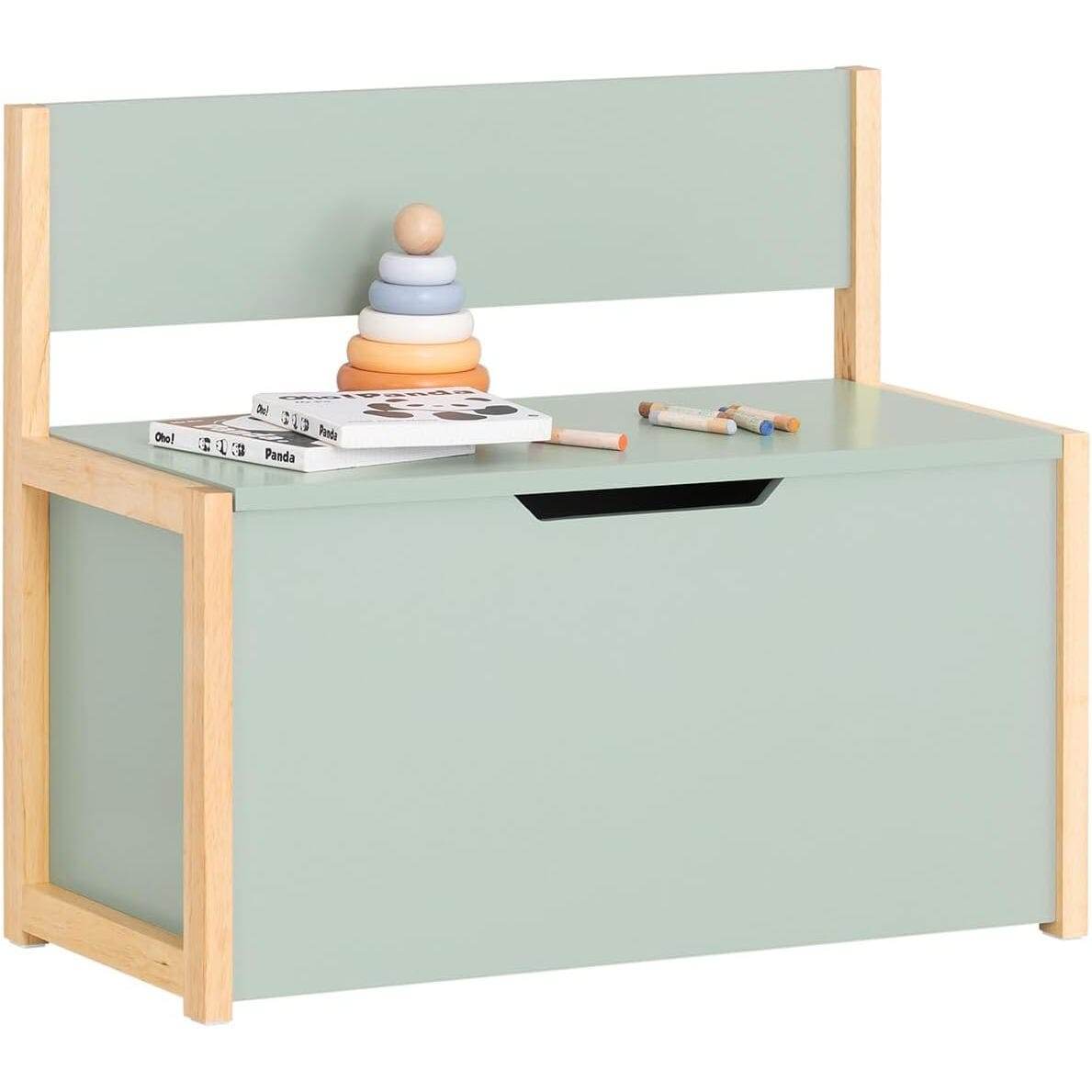 Kinder Sitzbank mit Bücherregal | Spielzeugtruhe | Aufbewahrungsbox | Grün-Natur - Palo24