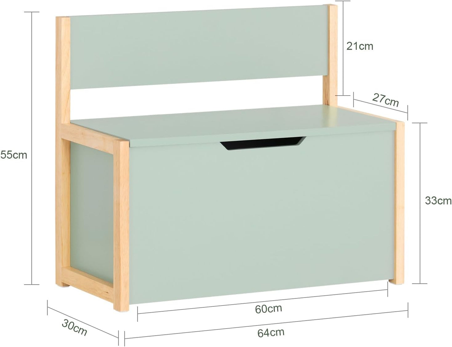 Kinder Sitzbank mit Bücherregal | Spielzeugtruhe | Aufbewahrungsbox | Grün-Natur