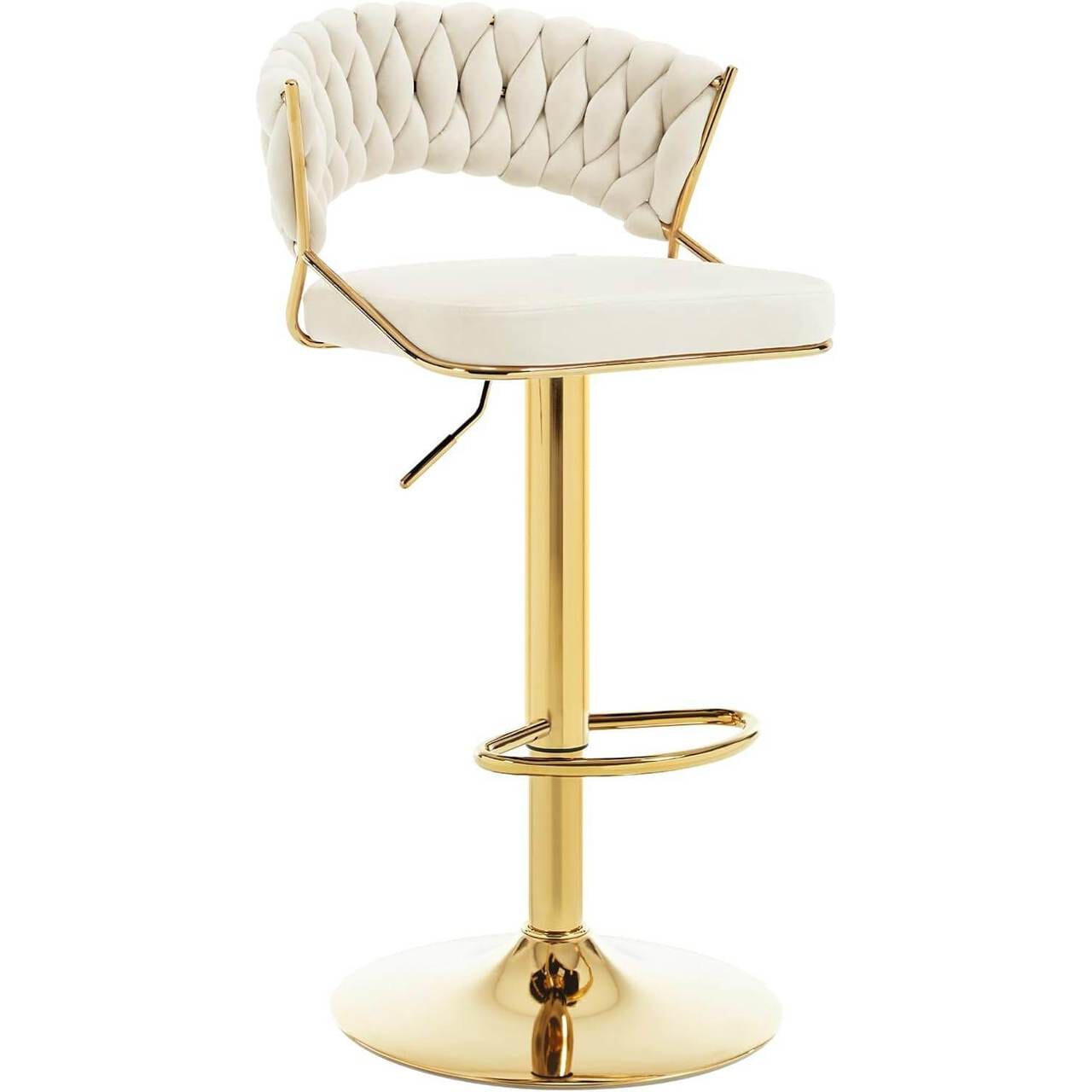 Barhocker höhenverstellbar Samt Metall Gold Creme - Palo24