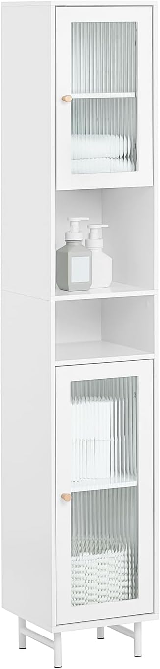 Bad Hochschrank | Badschrank mit Glastür | Badregal | Weiss BZR118-W