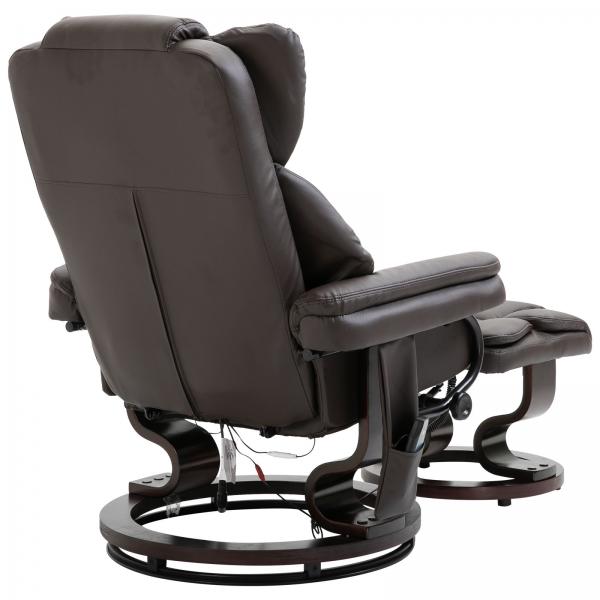 Fauteuil de massage, fauteuil de relaxation avec repose-pieds, fonction chauffante, simili cuir, marron