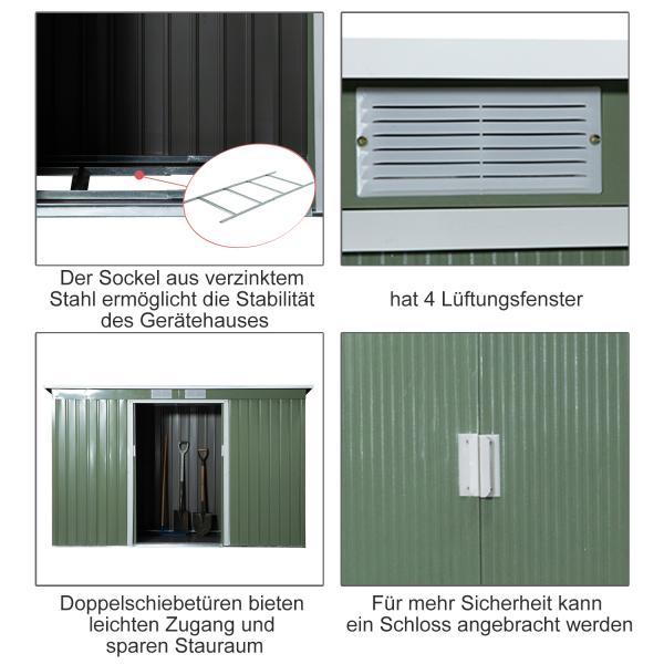 Gerätehaus Gartenhaus Geräteschuppen Hellgrün 280 x 130 x 172 cm - Palo24