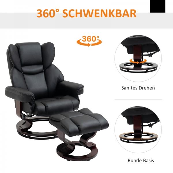 Relaxsessel mit Hocker, Liegefunktion, drehbar, bis 160 kg, schwarz