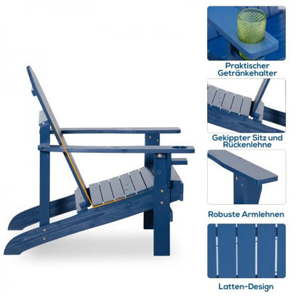 Adirondack-Gartenstuhl mit Becherhalter Gartenliege Balkonstuhl Massivholz Blau - Palo24