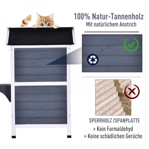 Katzenhaus mit Asphaltdach Tannenholz Grau - Palo24