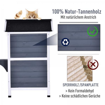 Katzenhaus mit Asphaltdach Tannenholz Grau - Palo24