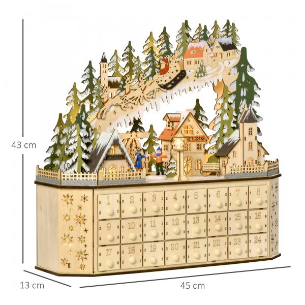 Calendario dell'avvento da riempire con 24 scomparti per cassetti Calendario di Natale con luci LED Scatola calendario dell'avvento