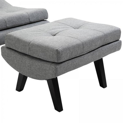Sessel mit Fußhocker | Chaiselongue | Leinen | 65 x 94 x 92 cm | Grau