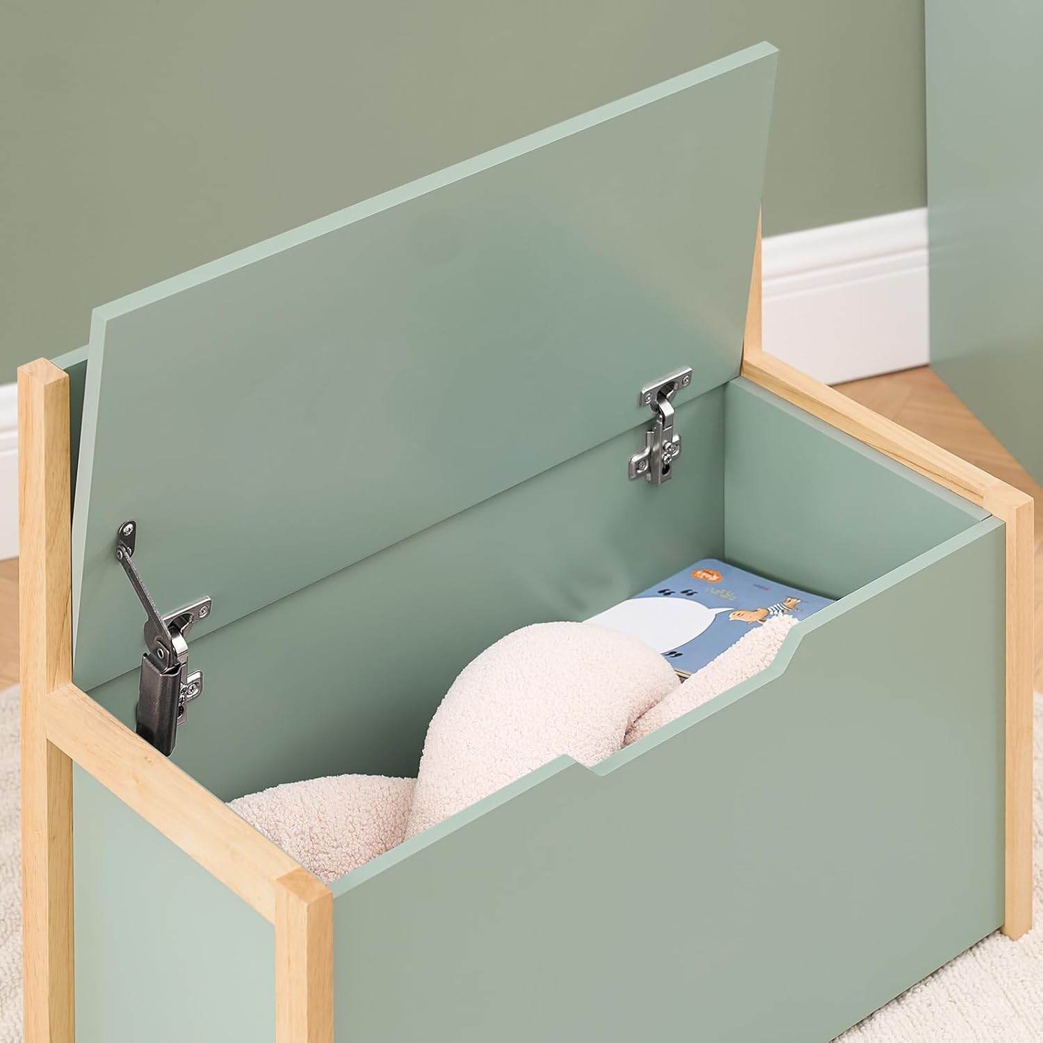 Kinder Sitzbank mit Bücherregal | Spielzeugtruhe | Aufbewahrungsbox | Grün-Natur - Palo24