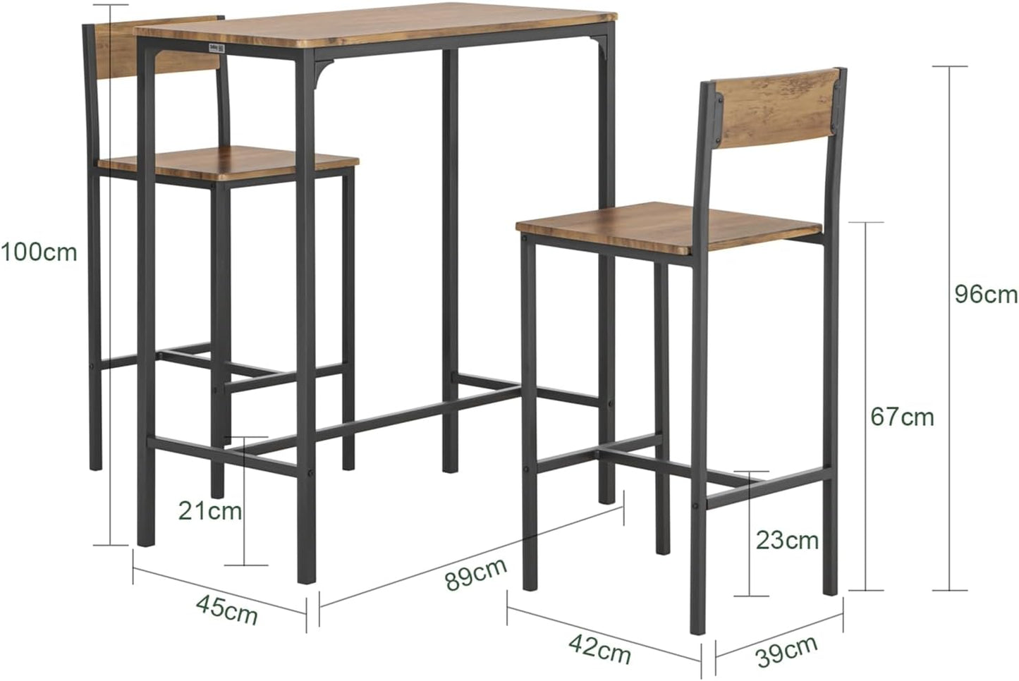 Bartisch mit 2 Hockern | Bartisch set | 3-teilig | OGT03-XL