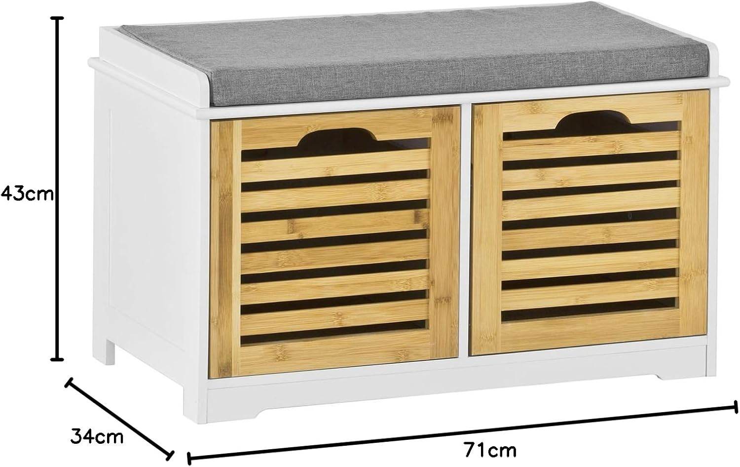 Sitzbank mit Sitzkissen | Schuhtruhe Bambus | Sitzkommode Weiss FSR23-K-WN - Palo24