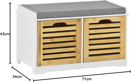 Sitzbank mit Sitzkissen | Schuhtruhe Bambus | Sitzkommode Weiss FSR23-K-WN - Palo24