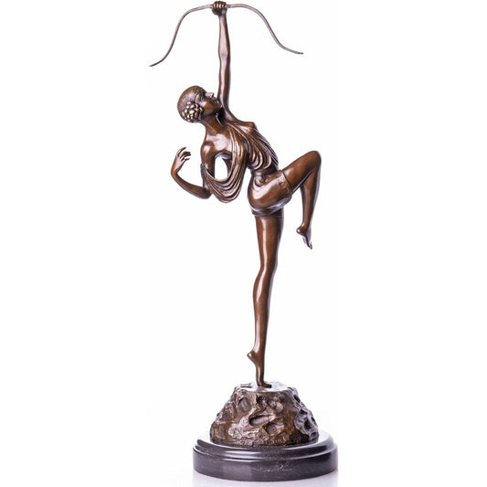 Scultura in bronzo firmata Art Deco Archer, figura femminile