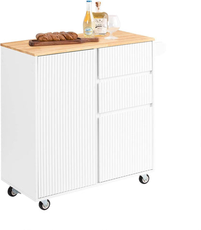 Design Kücheninsel | Servierwagen Weiß | Küchenwagen mit Arbeitsplatte - Palo24