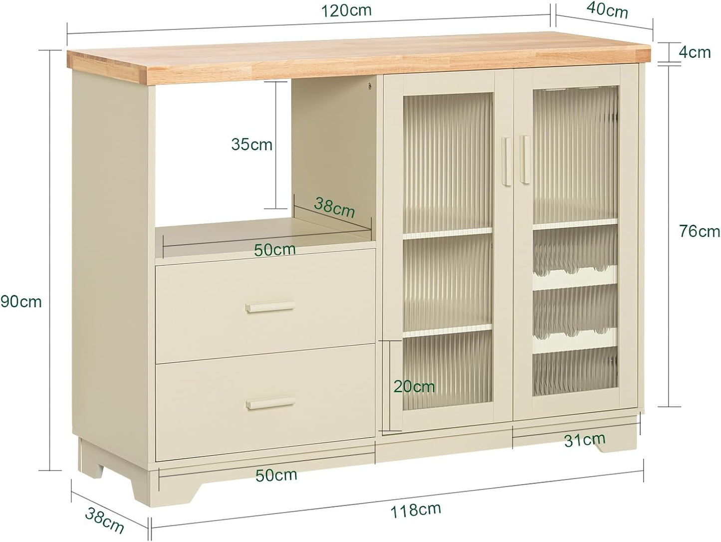 Sideboard mit 2 Glastüren | Küchenschrank | Kommode | Flurschrank | Beige | FSB81-MI - Palo24