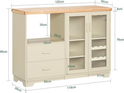 Sideboard mit 2 Glastüren | Küchenschrank | Kommode | Flurschrank | Beige | FSB81-MI - Palo24