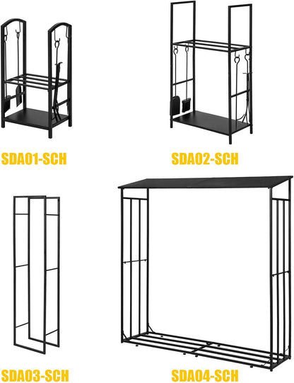 Kaminholzregal mit 4-teilig Kaminbesteck | Brennholzregal | Kaminholzständer | SDA01-SCH