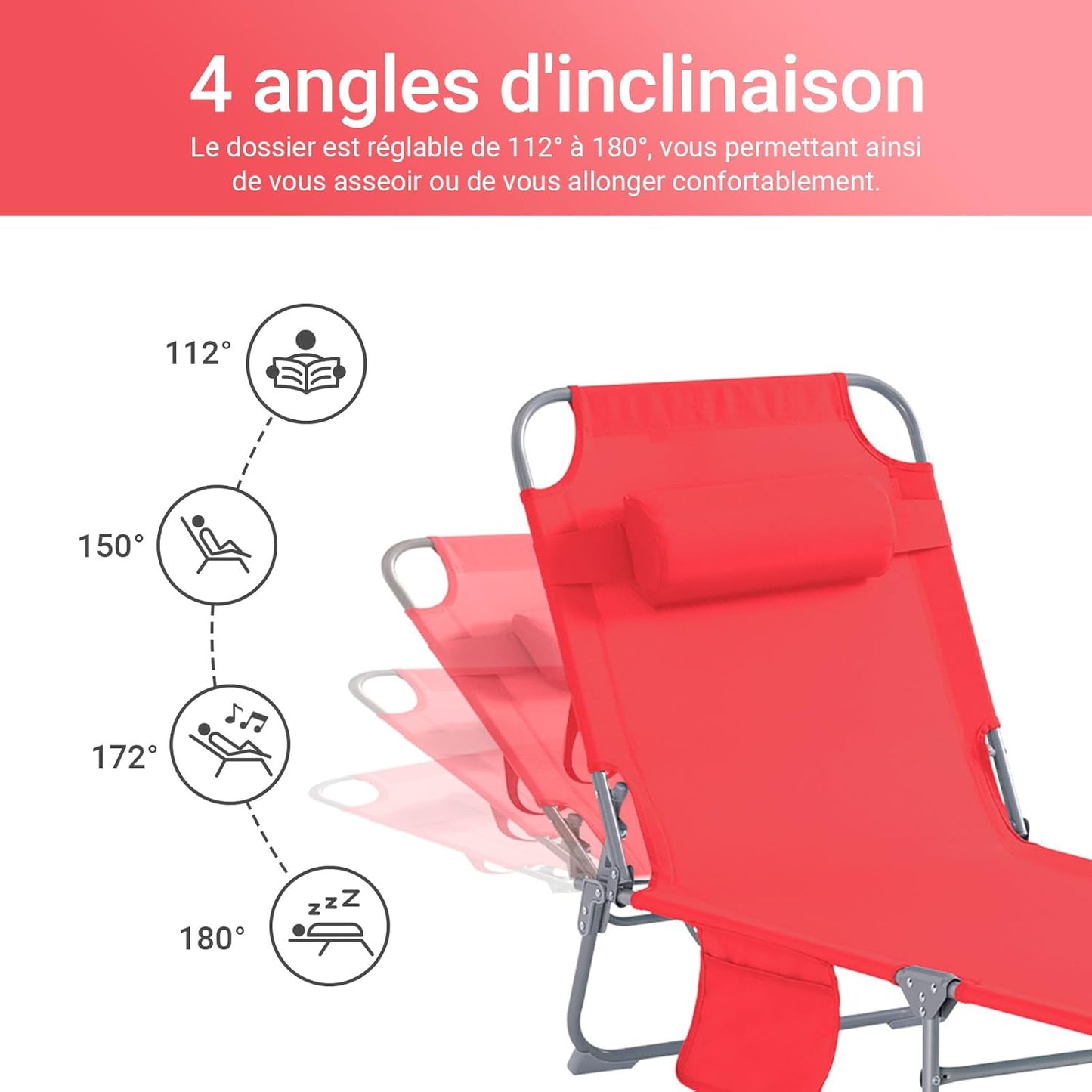 Strandliege | Gartenliege | Sonnenliege klappbar | Rot | OGS35-R