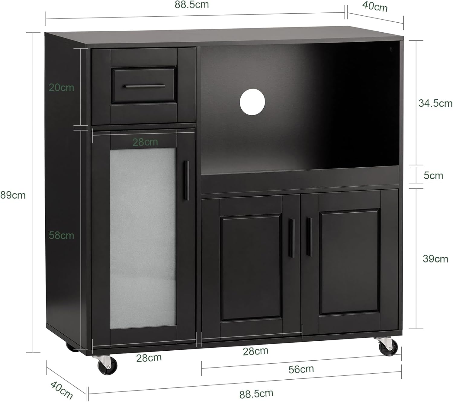 Küchenwagen | Sideboard auf Rollen | Küchenschrank| Rollwagen | Schwarz | FSB78-SCH - Palo24