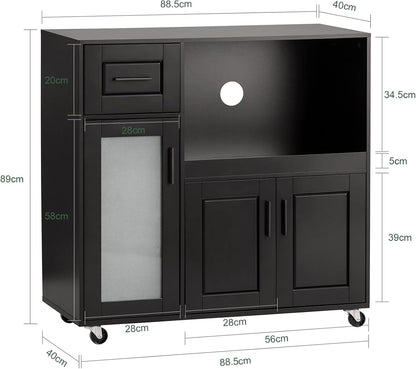 Küchenwagen | Sideboard auf Rollen | Küchenschrank| Rollwagen | Schwarz | FSB78-SCH - Palo24