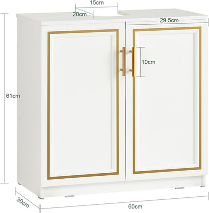 Waschbeckenunterschrank | Badschrank | Waschtisch | Weiß+Gold | BZR86-W