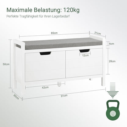 Sitzkommode | Sitzbank mit Sitzfläche | Schuhtruhe | Weiss FSR63-W