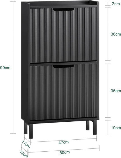 Schuhkipper mit 2 Klappen | Schuhschrank schmal | Schuhkommode Schwarz - Palo24