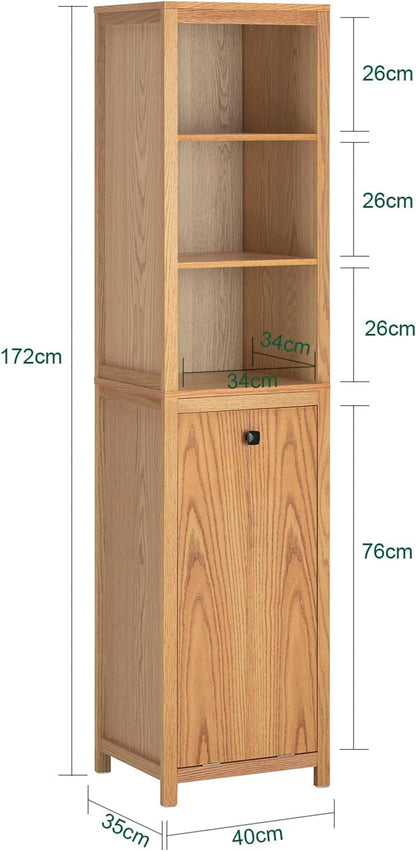 Badschrank schmal mit Wäschesack | Hochschrank | Badregal | Natur | BZR95-N