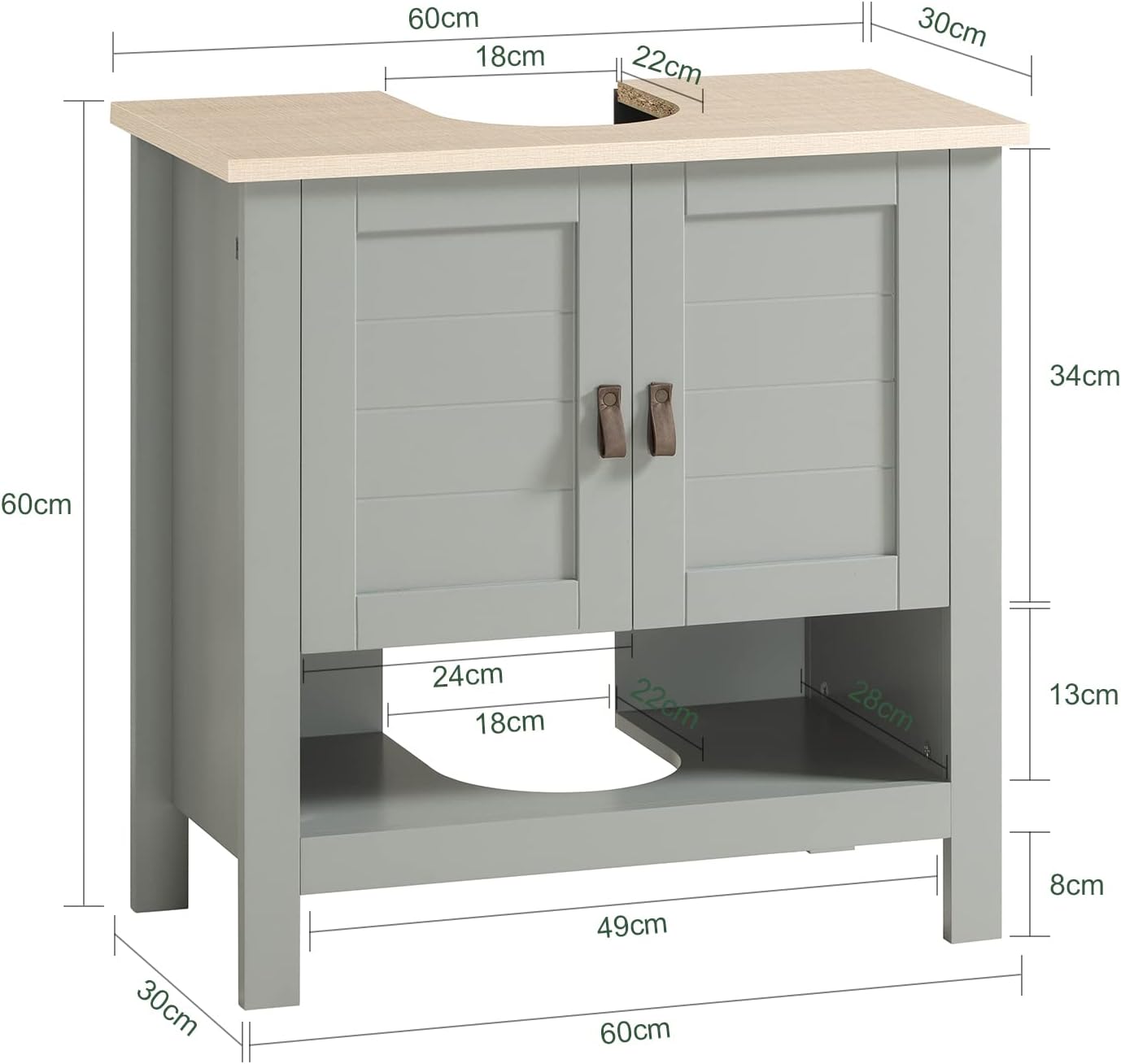 Waschbeckenunterschrank | Badschrank | Waschtisch Hellgrau | BZR69-II-HG