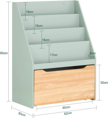 Kinder Bücherregal | Spielzeugtruhe | Aufbewahrungsregal Kinderzimmer | Grün-Natur - Palo24