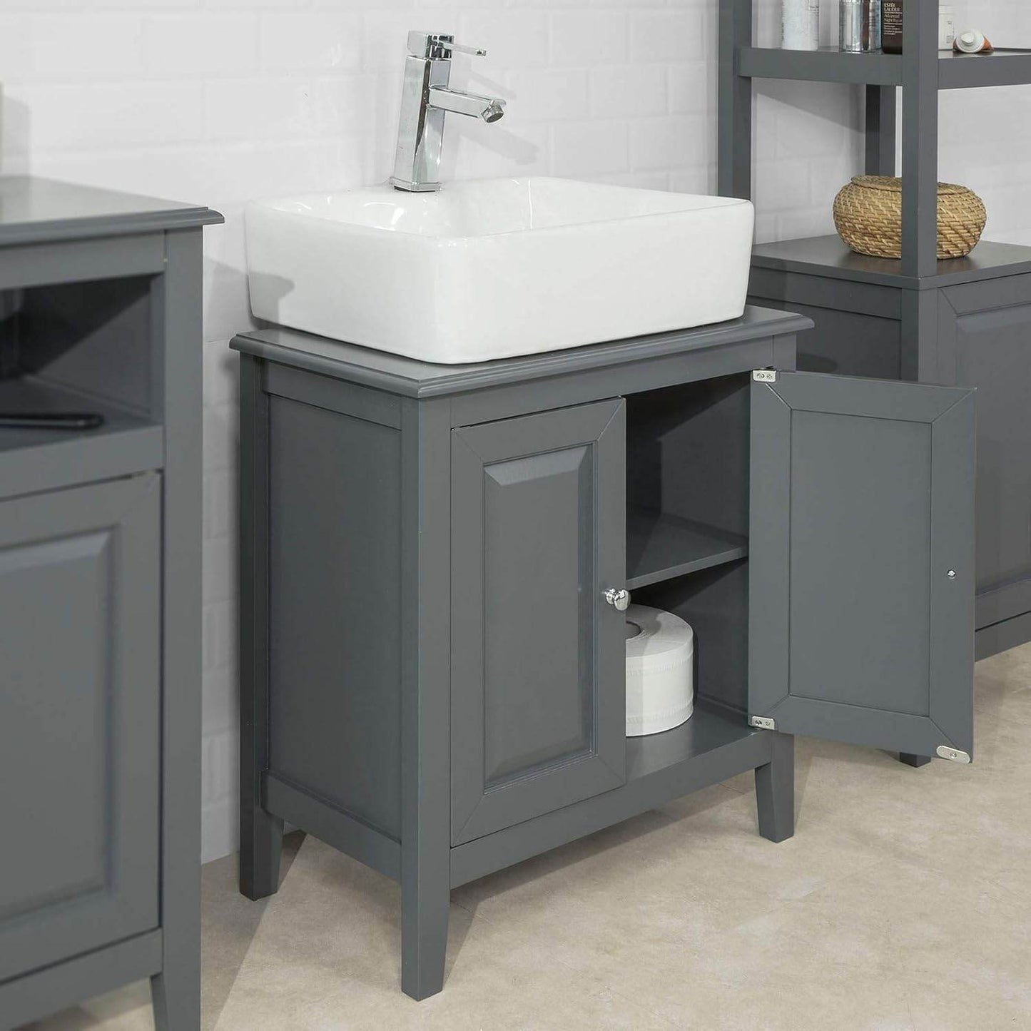Waschbeckenunterschrank Dunkelgrau | Badezimmerschrank | Landhaus | FRG202-DG - Palo24