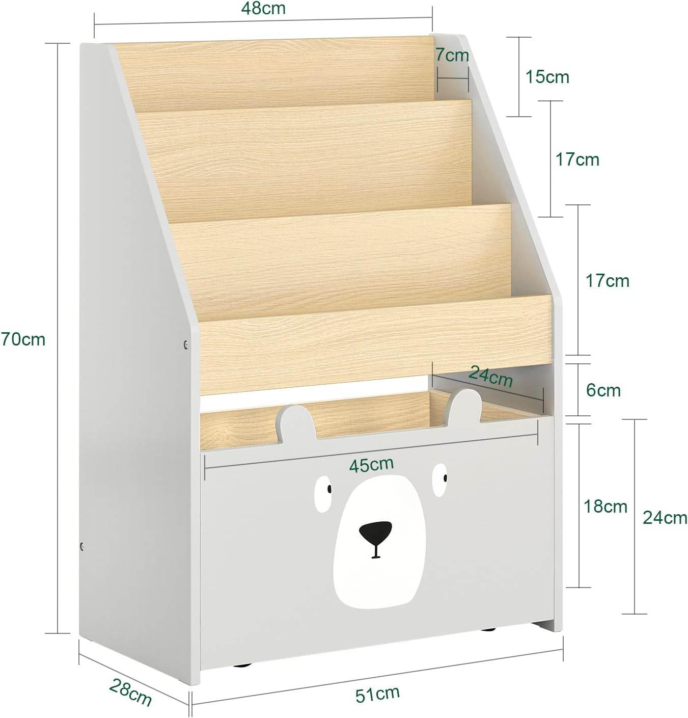 Kinderbücherregal | Spielzeugtruhe | Aufbewahrungsregal Kinderzimmer | Grau/Natur - Palo24