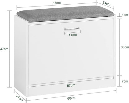 Schuhkipper | Schuhbank mit Schuhregal | Weiss FSR16-K-W