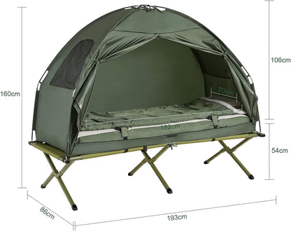 Tenda 4 in 1 per 1 persona, tenda pop-up, lettino da campeggio con sdraio da campeggio, verde