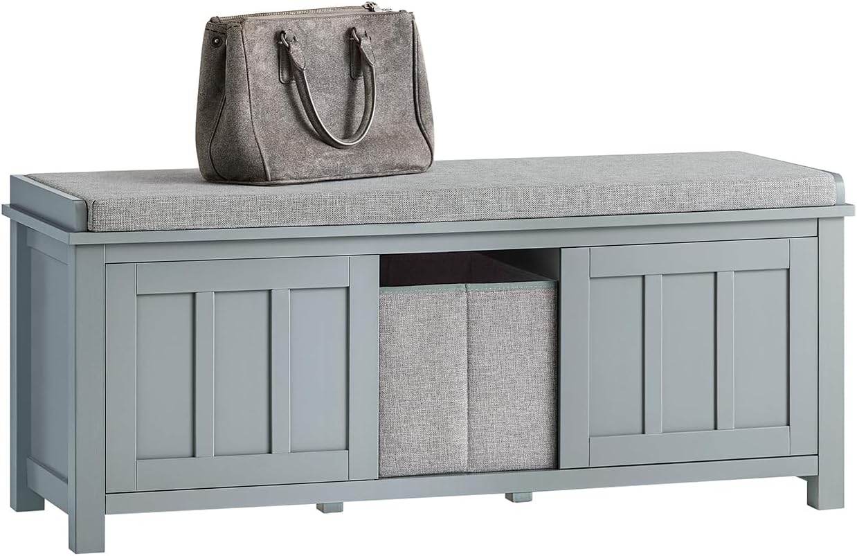 Sitzkommode | Schuhbank mit Sitzfläche | Sitzbank mit 1 Korb | Hellgrau - Palo24
