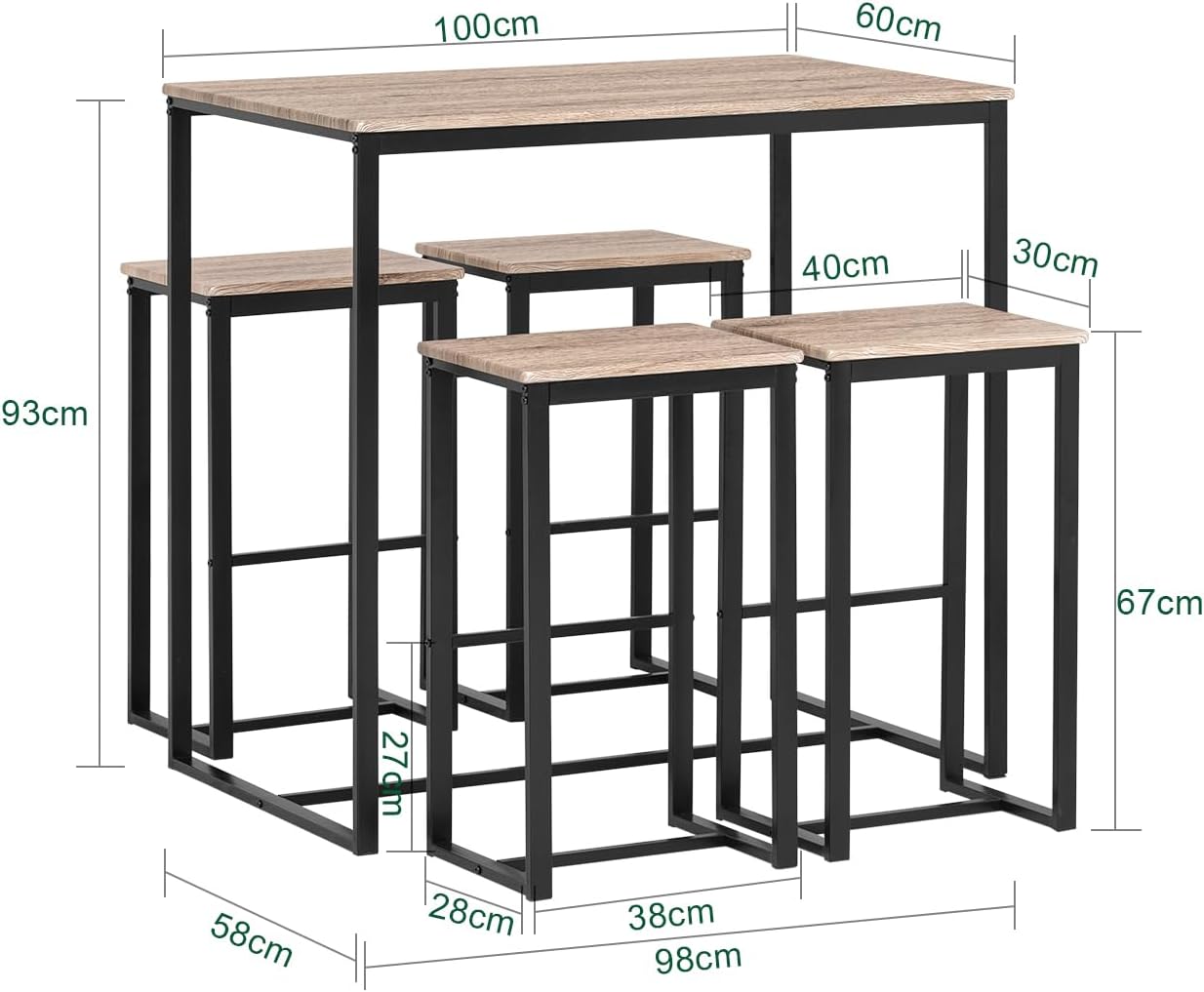 Bartisch mit 4 Hockern | Bartisch set | Stehtisch | 5-teilig | OGT15-N