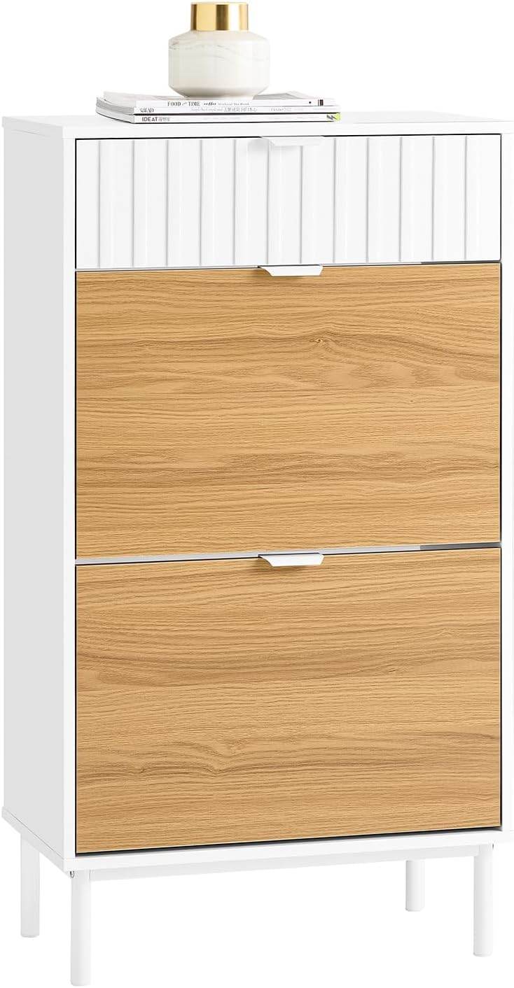 Schuhkipper mit 2 Klappen | Schuhschrank schmal | Schuhkommode | Weiss-Natur - Palo24