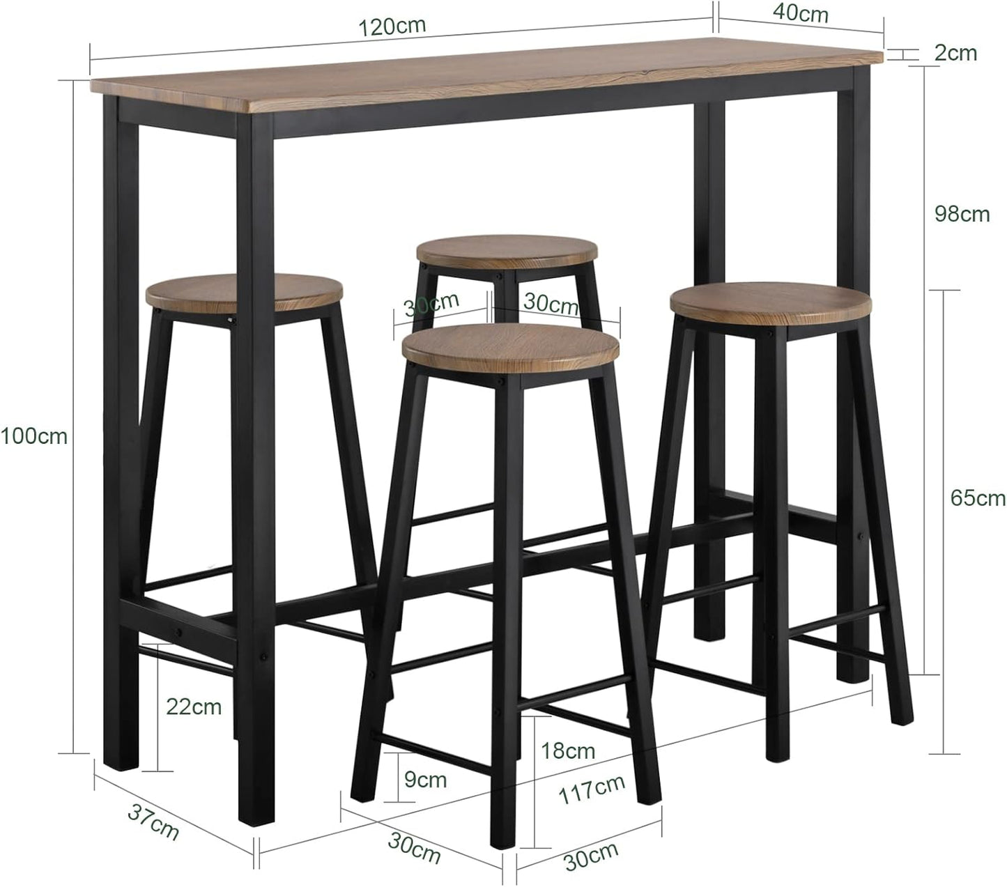 Bartisch mit 4 Stühlen | Bartisch set | Stehtisch | 5-teilig | OGT22-SCH - Palo24