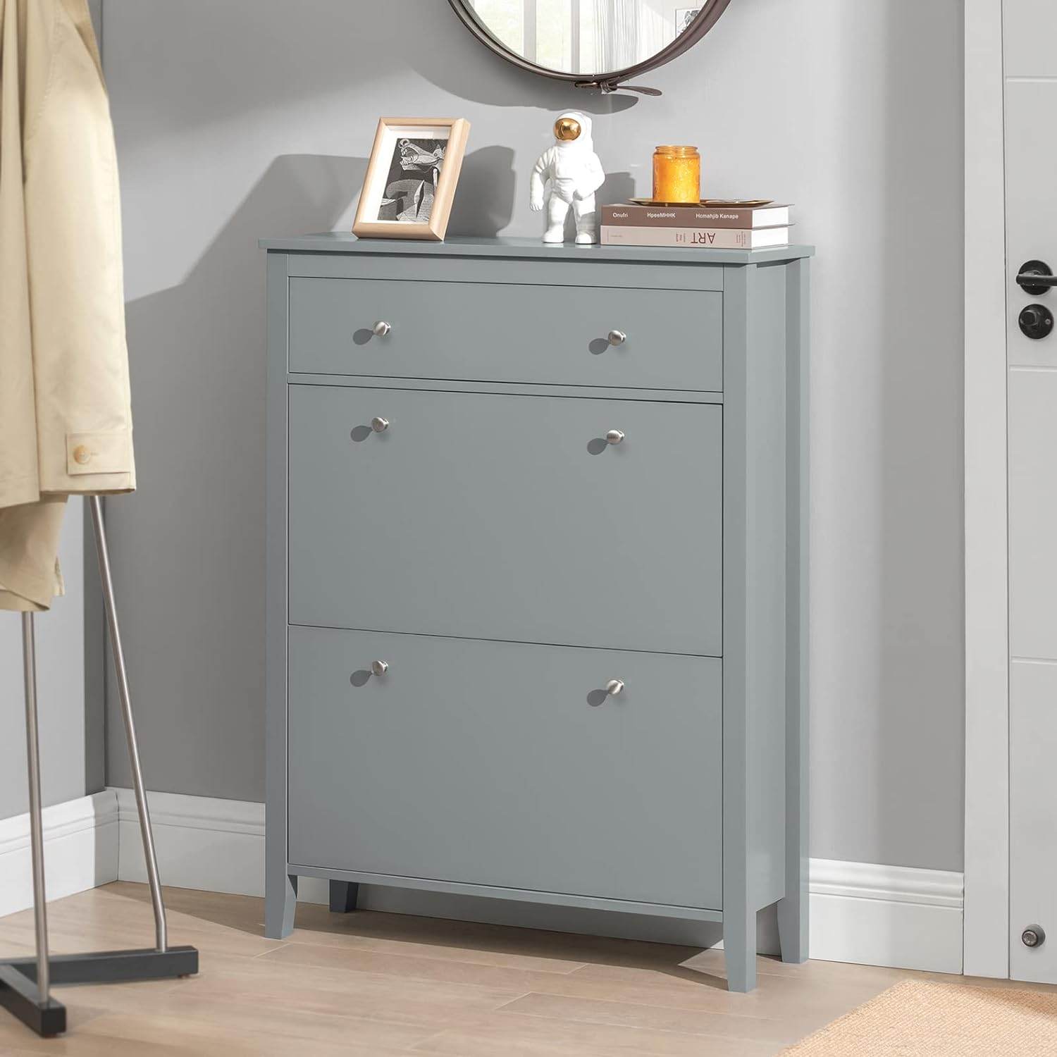 Schuhkipper | Schuhschrank mit 2 Klappen | Schuhkommode Grau | FSR89-HG - Palo24