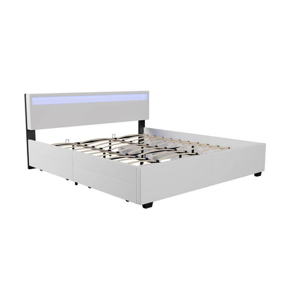 Polsterbett Lyon 180 x 200 cm mit Bettkasten, LED Beleuchtung, Lattenrost & Matratze Weiss - Palo24