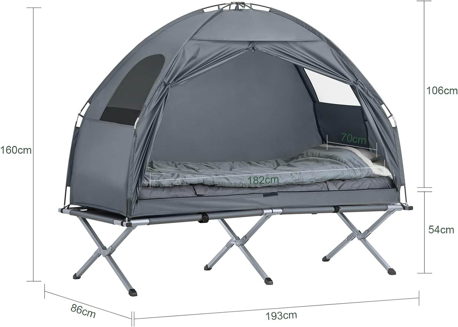 4in1-Zelt Für 1 Person Wurfzelt Feldbett Mit Campingliege Hellgrau - Palo24