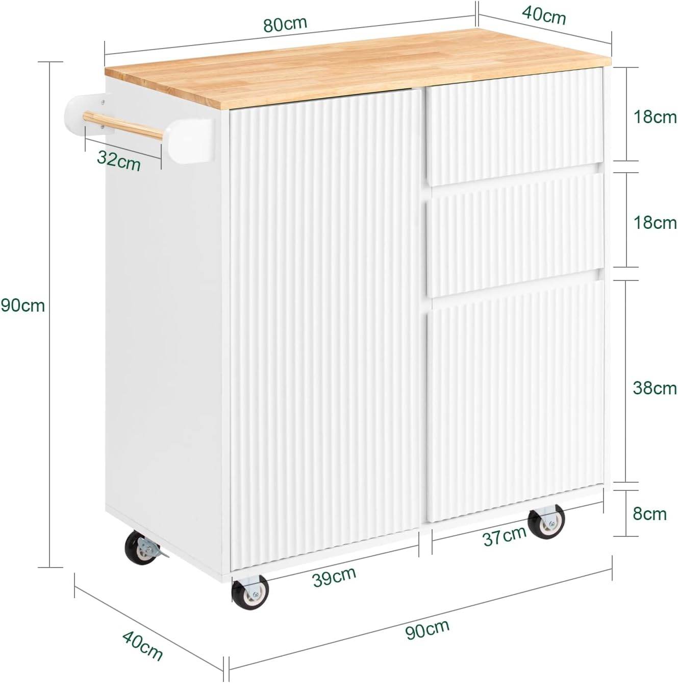 Design Kücheninsel | Servierwagen Weiß | Küchenwagen mit Arbeitsplatte - Palo24