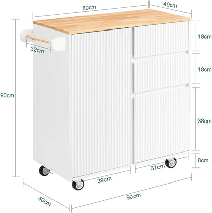 Design Kücheninsel | Servierwagen Weiß | Küchenwagen mit Arbeitsplatte - Palo24