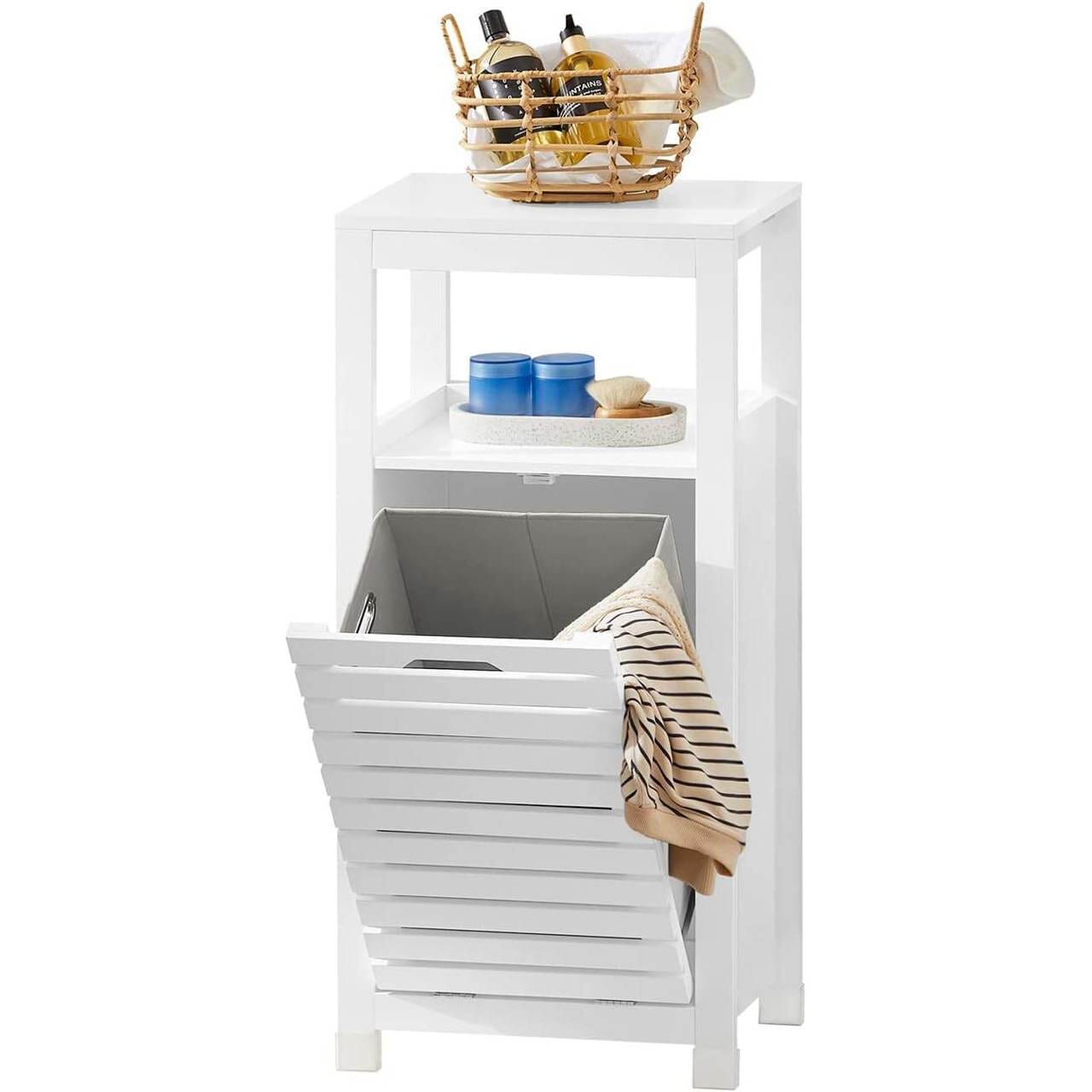 Wäscheschrank mit Wäschesack | Wäschesammler | Wäschekorb Weiss BZR67-W - Palo24