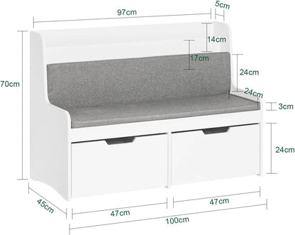 Sitzbank mit Bücherregal und Sitzkissen | Spielzeugtruhe | Aufbewahrungsbox mit Rollen | Weiss - Palo24