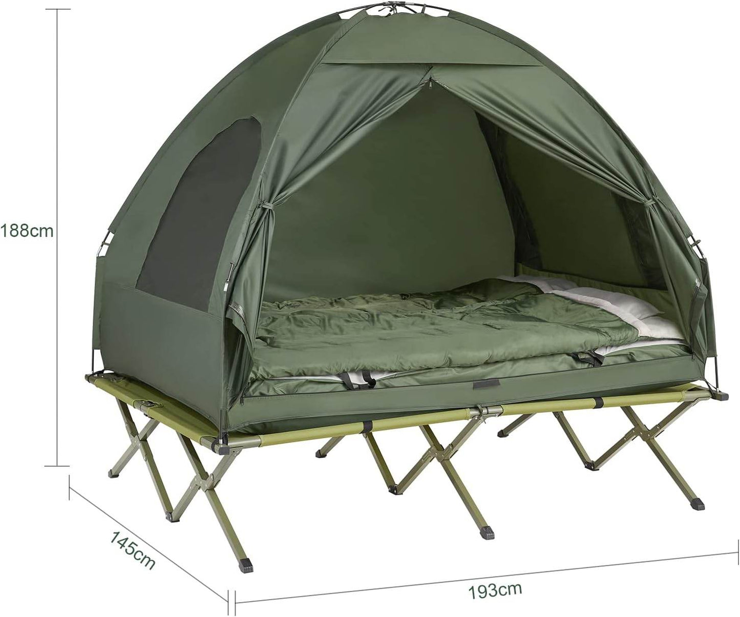 4in1-Zelt Für 2 Personen Wurfzelt Feldbett Mit Campingliege Grün - Palo24